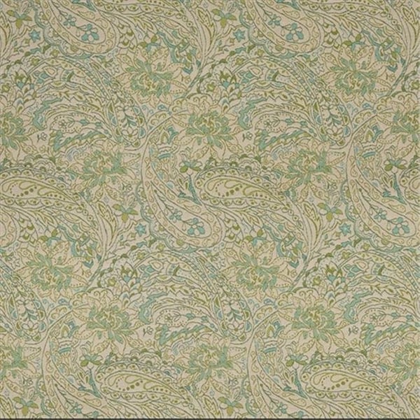 Designer Fabrics <p>Green, blue and beige floral and paisley woven solution dyed indoor outdoor upholstery fabric K0140A - main